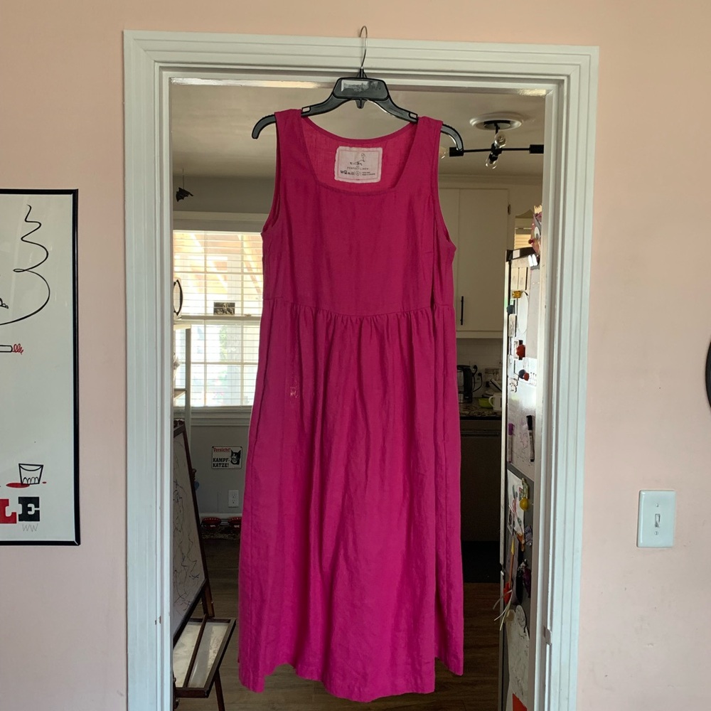 NotPerfectlinen discontinued PARK maxi dress with square neckline in magenta.